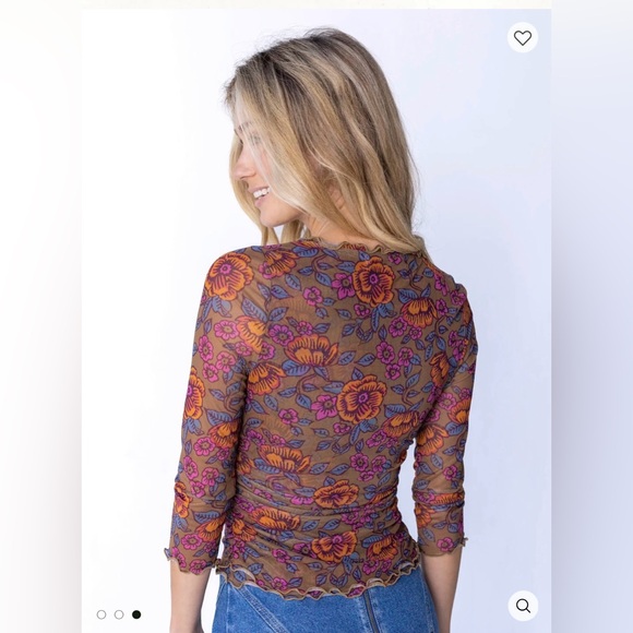 NATURAL LIFE Floral Ruched Blouse - Brown, Pink, Blue - Picture 6 of 8